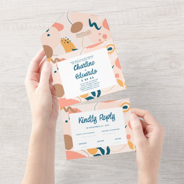 Wasserfarbene Abstrakte Pastelhochzeit All In One Einladung (Abreißen)