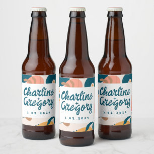 Wasserfarbene Abstrakte Pastelhochzeit Bierflaschenetikett