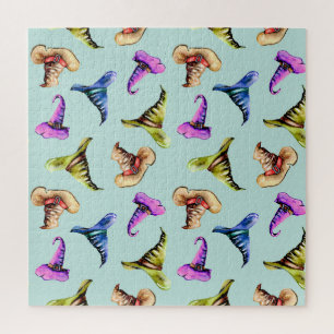 Wasserfarbene alte Hüte: blauer Hintergrund.