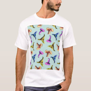 Wasserfarbene alte Hüte: blauer Hintergrund. T-Shirt