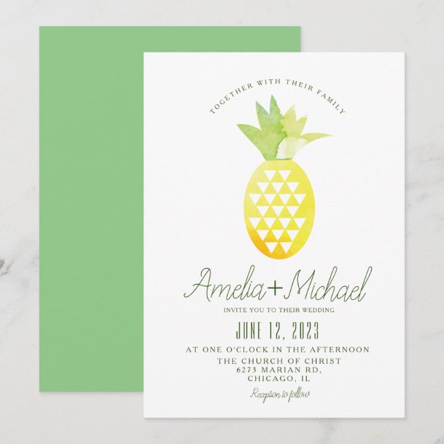 Wasserfarbene Ananas Geometric Tropical Wedding Einladung (Vorne/Hinten)