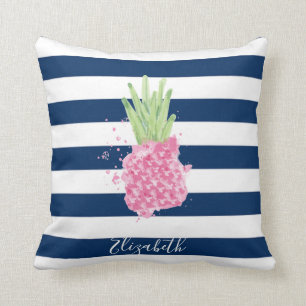 Wasserfarbene Ananas, tropisch, blau gestreift Kissen