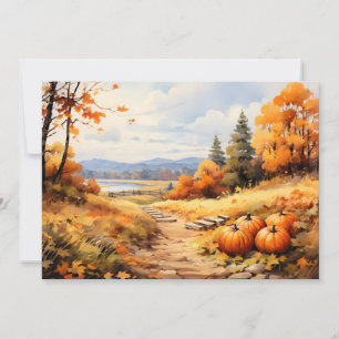 Wasserfarbene Autumn Road Pumpkin Fallende Blätter Ankündigung