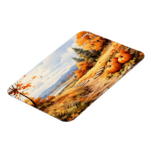 Wasserfarbene Autumn Road Pumpkin Fallende Blätter Magnet
