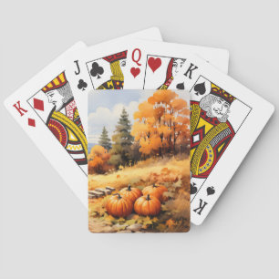 Wasserfarbene Autumn Road Pumpkin Fallende Blätter Spielkarten