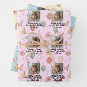 Wasserfarbene Ballons und Foto - Individuelle Kind Geschenkpapier Set