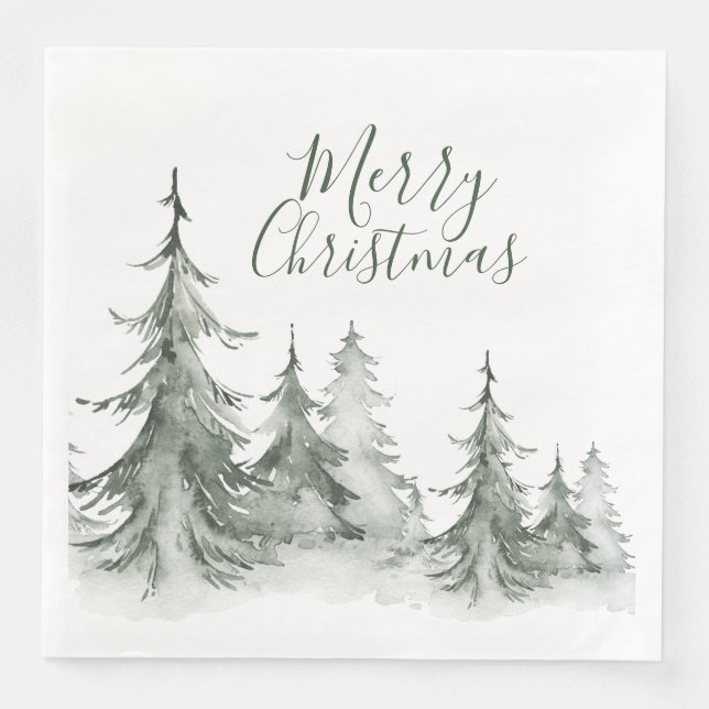 Wasserfarbene Bäume Winter, Weihnachtsfest Party Serviette (Vorderseite)
