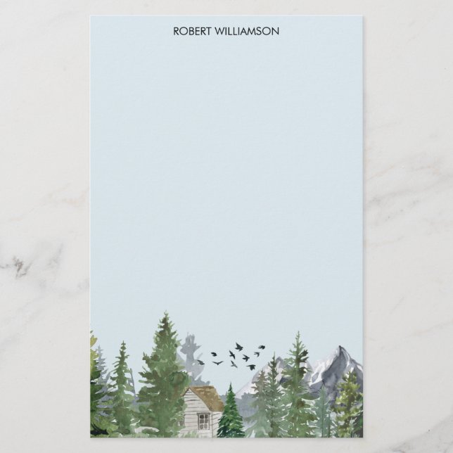 Wasserfarbene Berge Naturschutzgebiet Bäume Waldhü Briefpapier (Vorderseite)