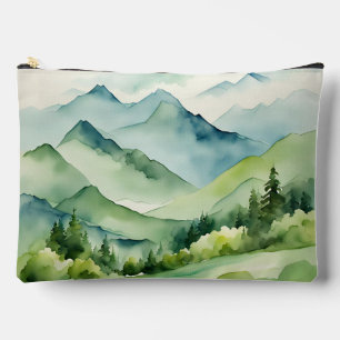 Wasserfarbene Berge und Bäume Zubehörtasche