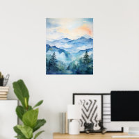 Wasserfarbene Bergwelt Wand Kunstdekor
