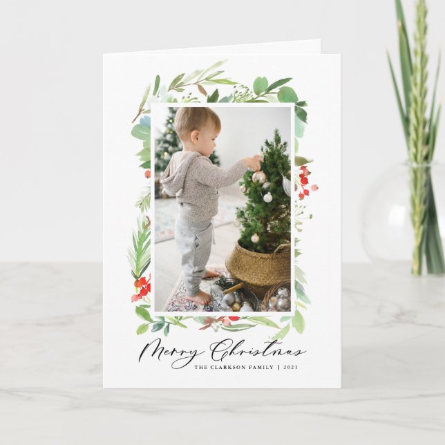 Wasserfarbene Berries und Grüne Frohe Weihnachten (Vorderseite)