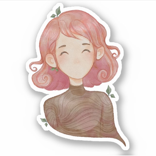 Wasserfarbene Blätter & Baummädchen Aufkleber (Vorderseite)