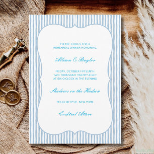 Wasserfarbene blaue gestreifte Hochzeitsprobe-Dinn Einladung