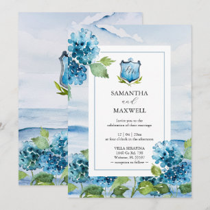 Wasserfarbene blaue Hortensien-Hochzeitseinladung Einladung