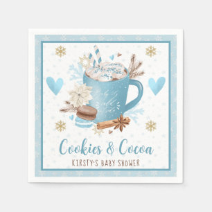 Wasserfarbene blaue Kekse und Kakao-Baby-Shower Serviette