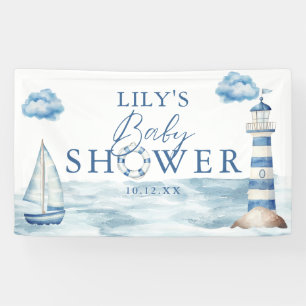 Wasserfarbene Blaue Nautische Babyparty-Willkommen Banner