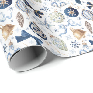 Wasserfarbene blaue Ornamente Weihnachten Geschenkpapier