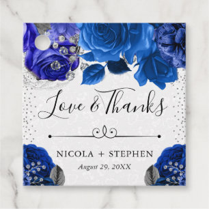 Wasserfarbene blaue und silberne Blumen Hochzeit Geschenkanhänger