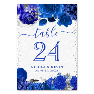 Wasserfarbene blaue und silberne Blumenhochzeit Tischnummer