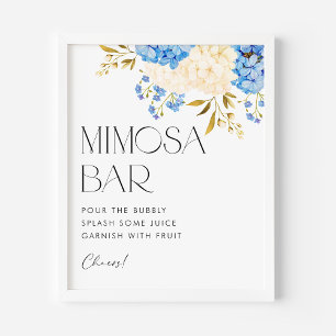 Wasserfarbene blaue und weiße Hortensien Mimosa-Ba Poster
