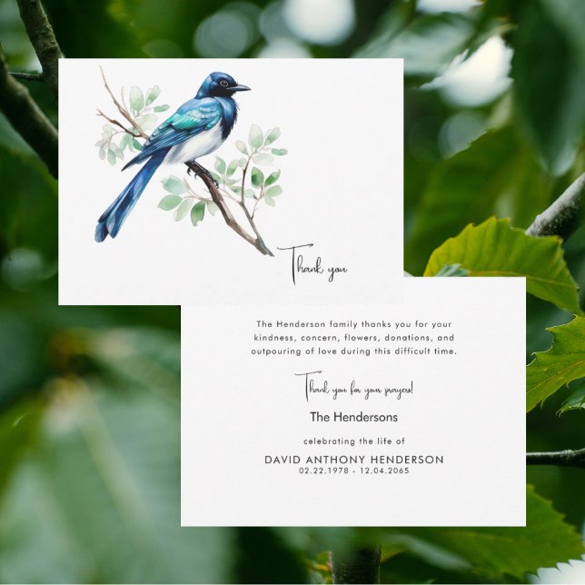 Wasserfarbene Blaue Vogel Beerdigung Danke (Von Creator hochgeladen)