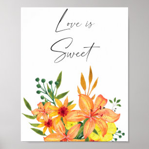 Wasserfarbene blühende Liebe ist süß nehmen Sie ei Poster