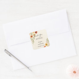Wasserfarbene Blume Botanische Hochzeit danke Quadratischer Aufkleber