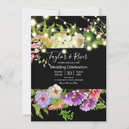 Wasserfarbene Blume des Sommers mit Stringleuchten Einladung