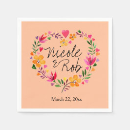 Wasserfarbene Blume Herzkranzhochzeit | Pfirsich Serviette