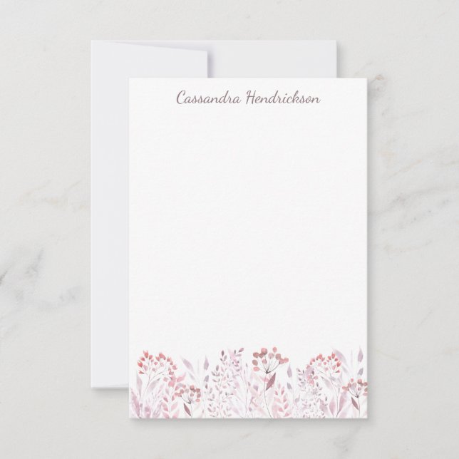 Wasserfarbene Blume Minimalistisch Personalisiert Mitteilungskarte (Vorderseite)