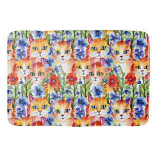Wasserfarbene Blume und Katzen Badematte
