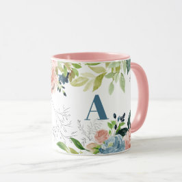 Wasserfarbene Blumen elegant elegante Marine mit M Tasse