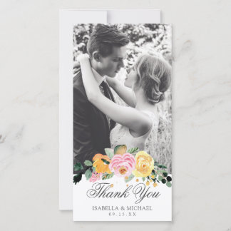 Wasserfarbene Blumen Elegante Hochzeit Dankeskarte