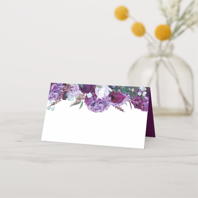 Wasserfarbene Blumen Elegante Hochzeit Platzkarte (Vorderseite)