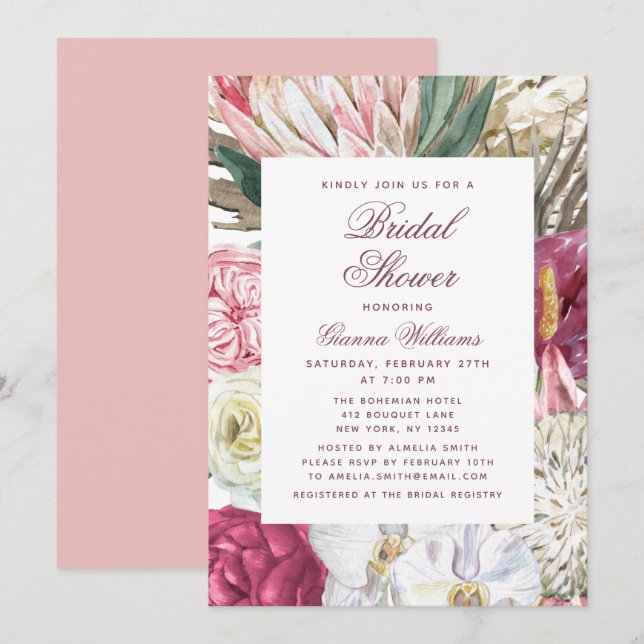 Wasserfarbene Blumen Elegantes Brautparty Einladung (Vorne/Hinten)