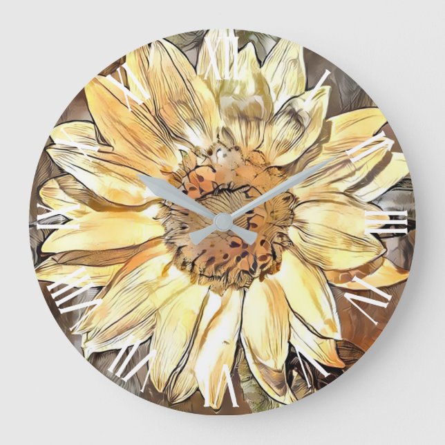 Wasserfarbene Blumen Frische Pasta machen Große Wanduhr (Vorderseite)