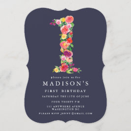 Wasserfarbene Blumenmädchen Einladung 1. Geburtsta