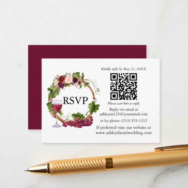 Wasserfarbene Blumentrauben Wreath QR UAWG Begleitkarte (Vorderseite/Rückseite Beispiel)