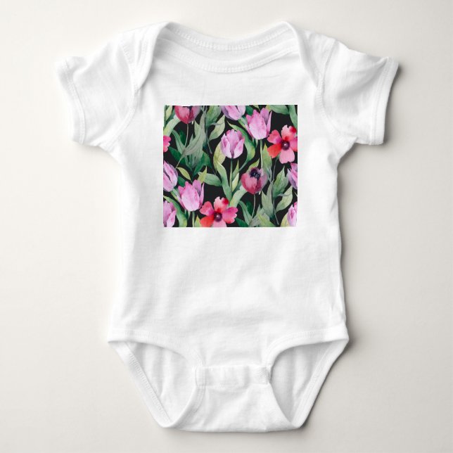 Wasserfarbene Blüten, nahtlos schönes Muster. Baby Strampler (Vorderseite)