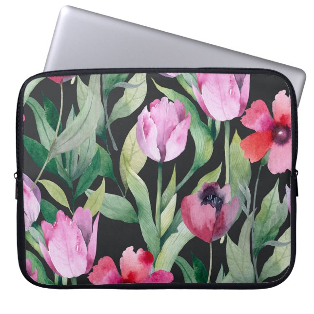 Wasserfarbene Blüten, nahtlos schönes Muster. Laptopschutzhülle (Vorderseite)