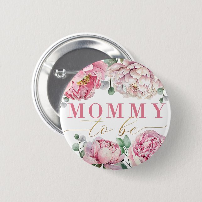 Wasserfarbene Blütendusche "Mommy to Be" Kinderdus Button (Vorne & Hinten)
