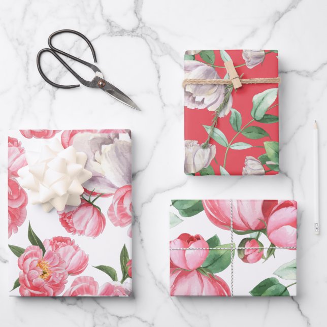 Wasserfarbene Blütenpeere Geschenkpapier Set (Vorderseite)