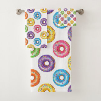 Wasserfarbene bunte Donuts mit Streuseln Badhandtuch Set