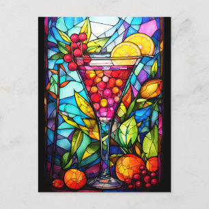 Wasserfarbene Buntglas-Frucht-Cocktail-Getränk Postkarte