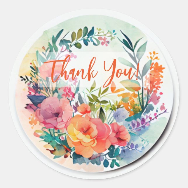 WASSERFARBENE DESIGN-BLUME "DANKE" RUNDER AUFKLEBER (Vorderseite)
