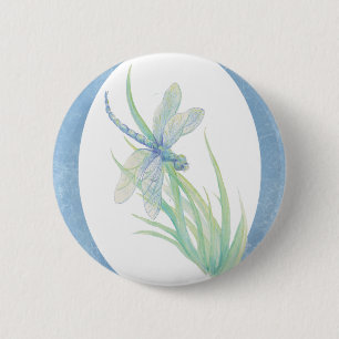 Wasserfarbene Dragonfly in Blue & Green Nature Art Button
