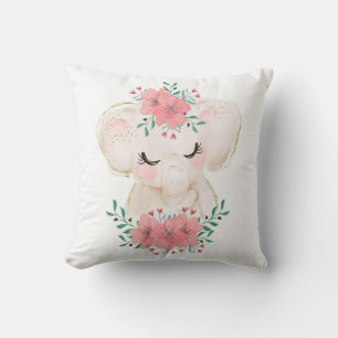 Wasserfarbene Elefant mit Blumen Wurfkissen Kissen