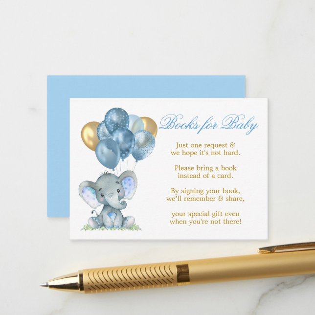 Wasserfarbene Elephant Balloons Bücher für Baby Bl Begleitkarte (Vorderseite/Rückseite Beispiel)