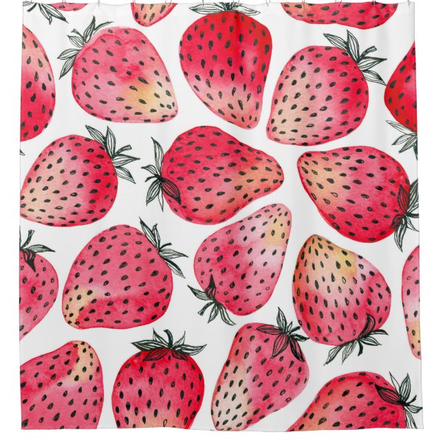 Wasserfarbene Erdbeeren Muster. Duschvorhang (Vorderseite)