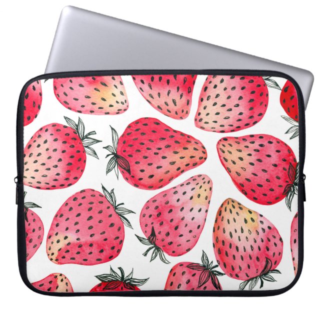 Wasserfarbene Erdbeeren Muster. Laptopschutzhülle (Vorderseite)